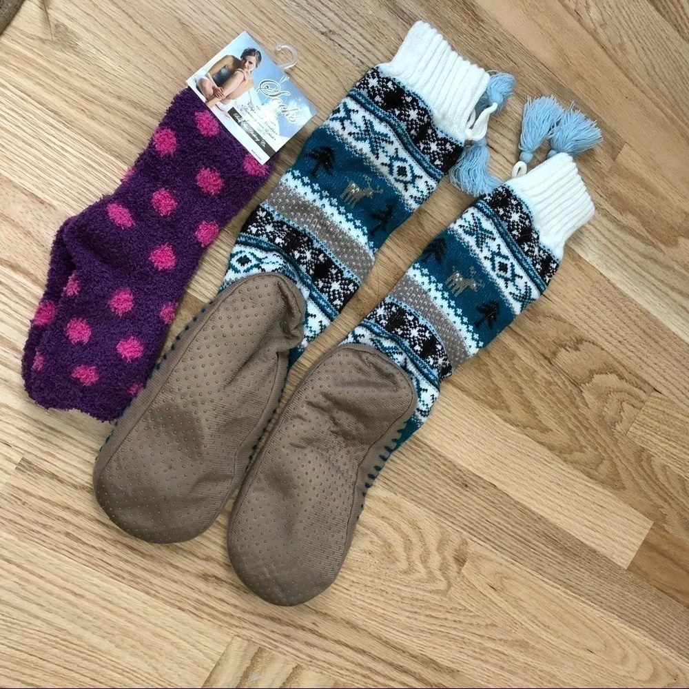 Fuzzy Sock Bundle Boot Socks Winter Cozy Women’s Polka Dot Purple Pink Blue